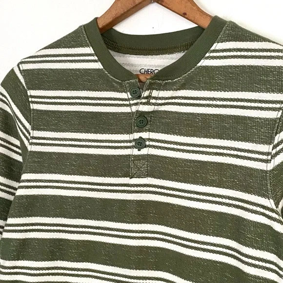 NWT Cherokee Green Stripe Long Sleeve Henley Shirt Knit Pullover NEW Boys S 6/7 - Picture 5 of 15